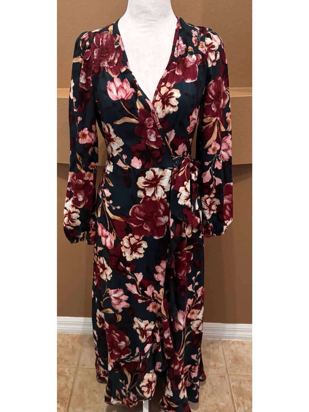 Band Of The Free Floral Wrap Maxi Dress Pine Plum S NWT